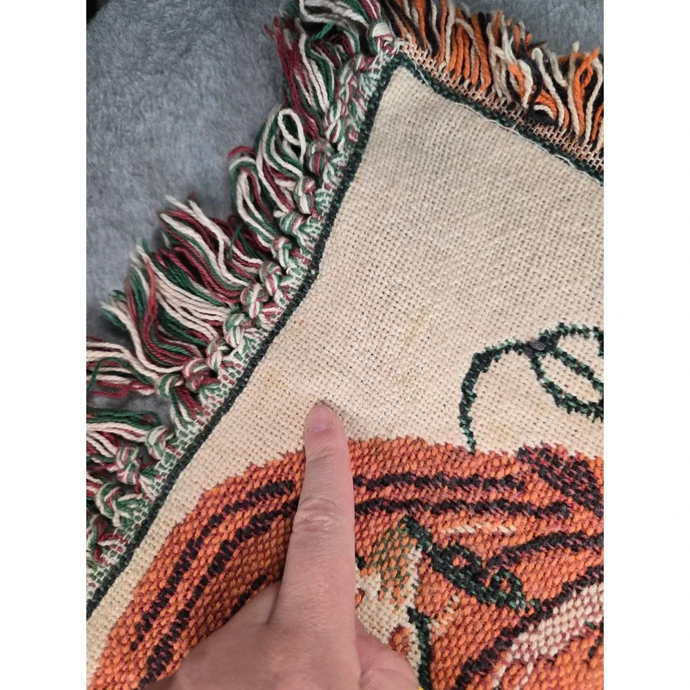 Vintage Fall Tapestry Runner 36x18 Orange Harvest Pumpkin Autumn Decor 90s Farm